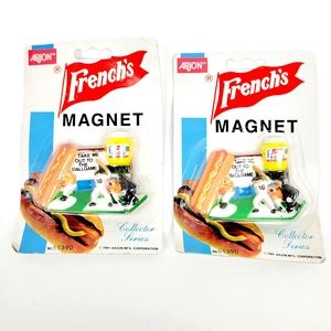 2 Vtg 1995 Arjon French's Mustard Mini Refrigerator Magnet Baseball Hot Dog NEW